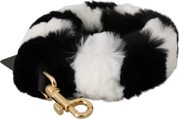 Black White Lapin Fur Accessory Shoulder Strap