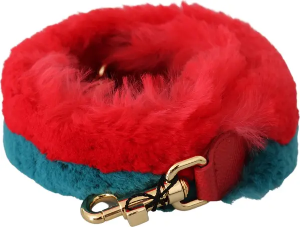 Red Blue Rabbit Fur Leather Shoulder Strap