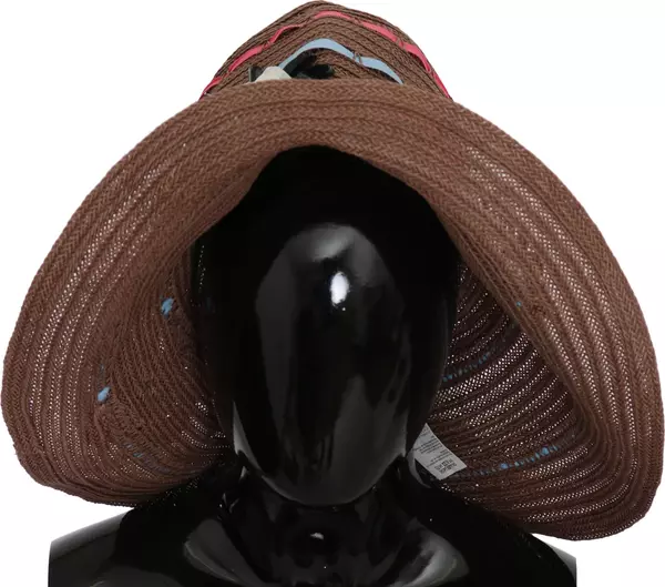 Brown Floral Wide Brim Straw Floppy Cap Hat