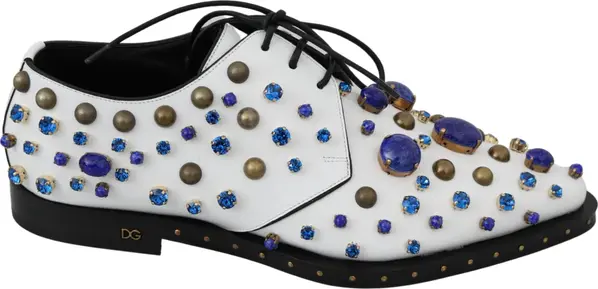White Leather Crystals Dress Broque Shoes