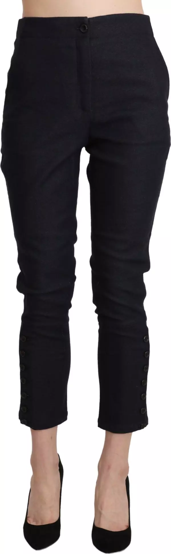 Black High Waist Capri Cropped Cotton Pants