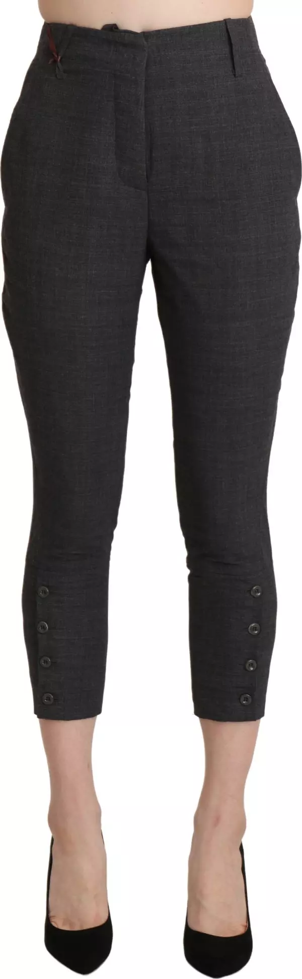 Gray High Waist Capri Cropped Cotton Pants