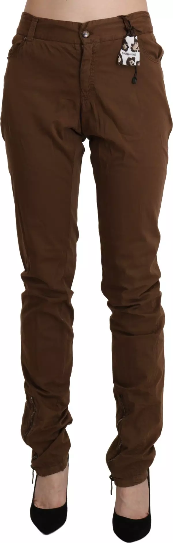 Brown High Waist Skinny Trouser Cotton Pants