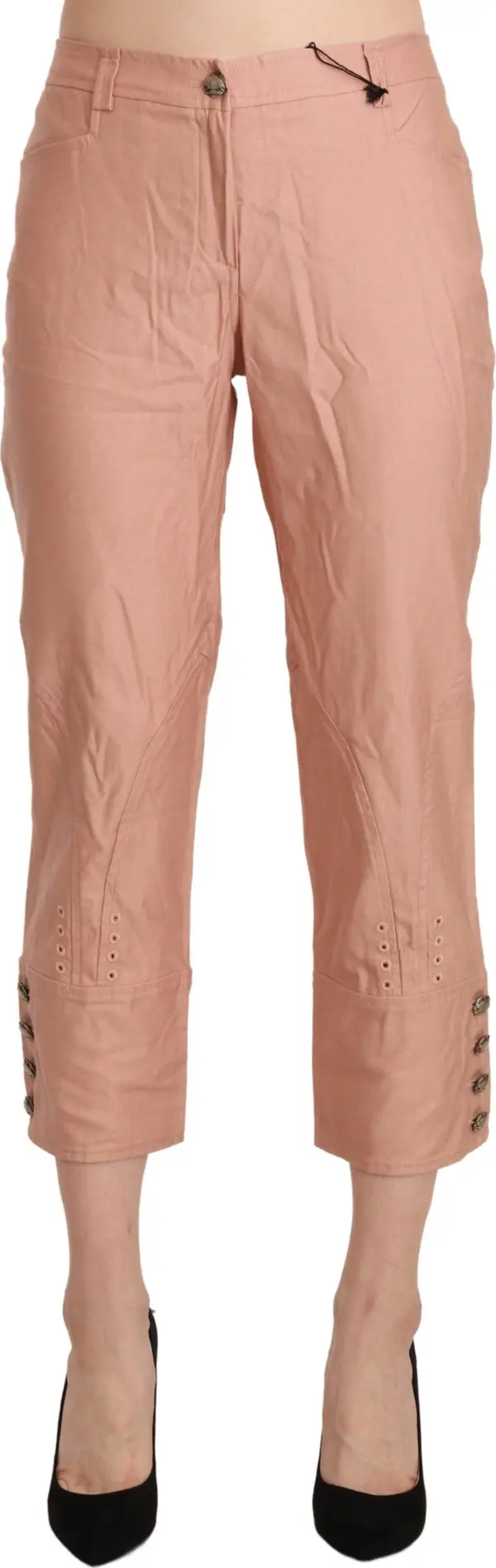 Cotton Pink High Waist Cropped Trouser Pants