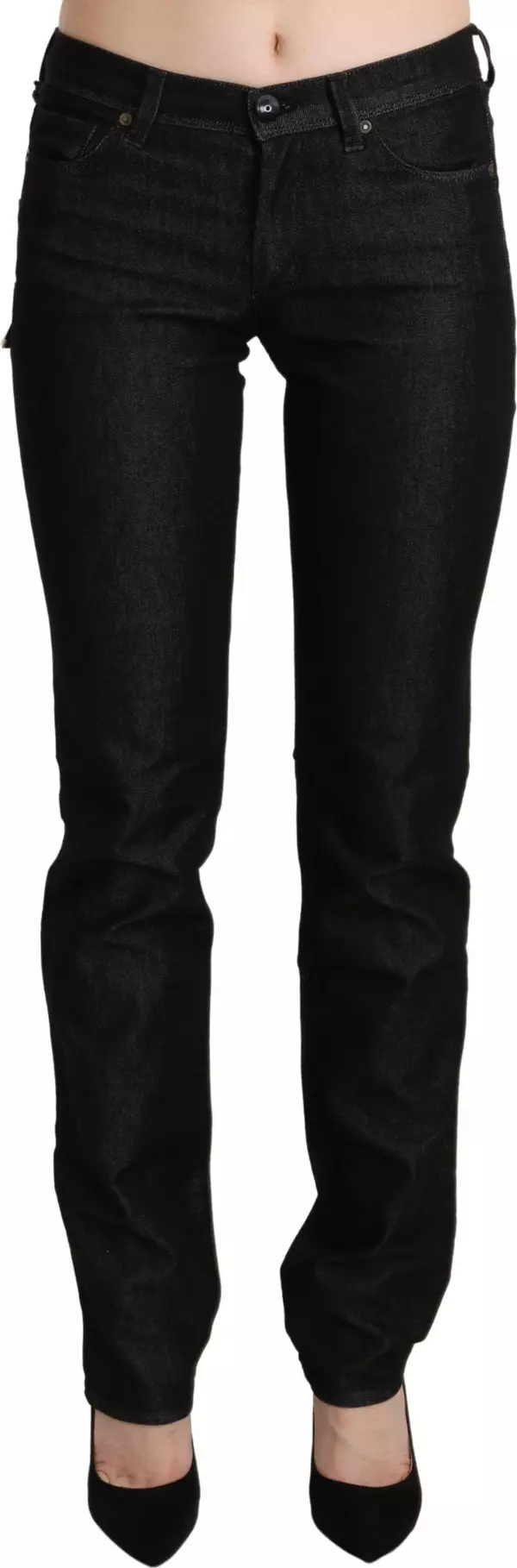 Black Mid Waist Skinny Slim Denim Trouser