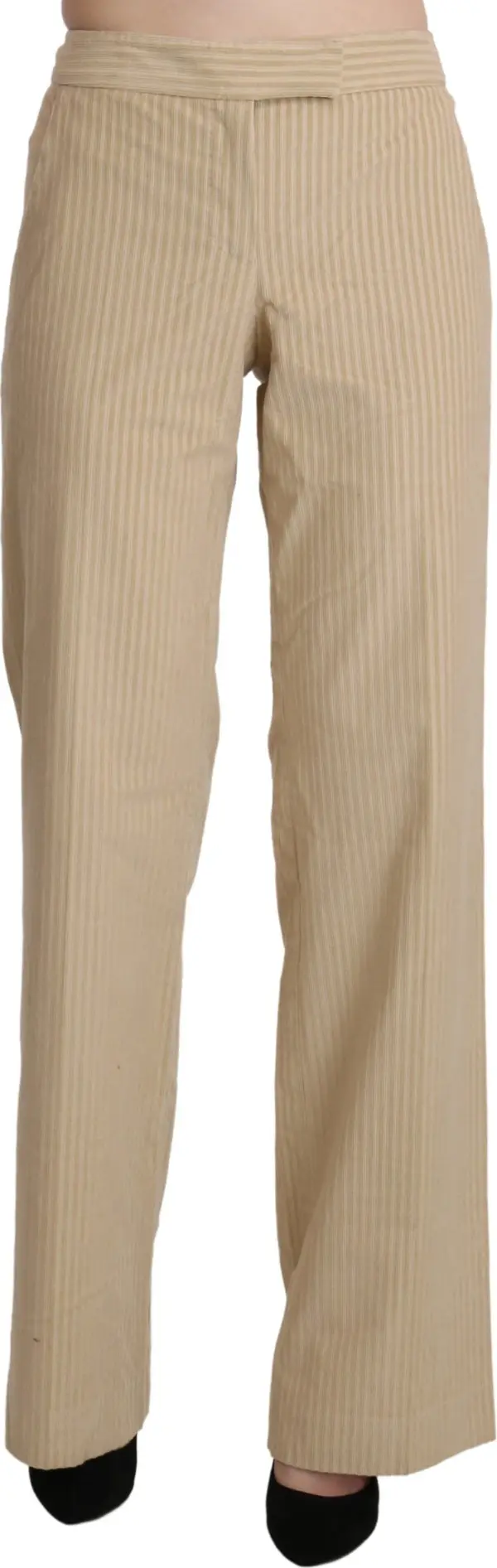Beige High Waist Flared Wide Leg Trouser Pants