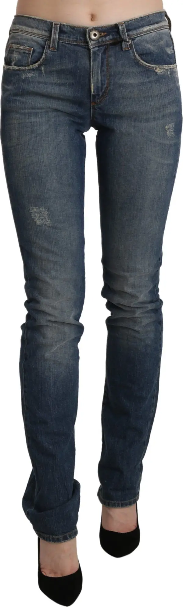 Blue Washed Mid Waist Skinny Denim Jeans