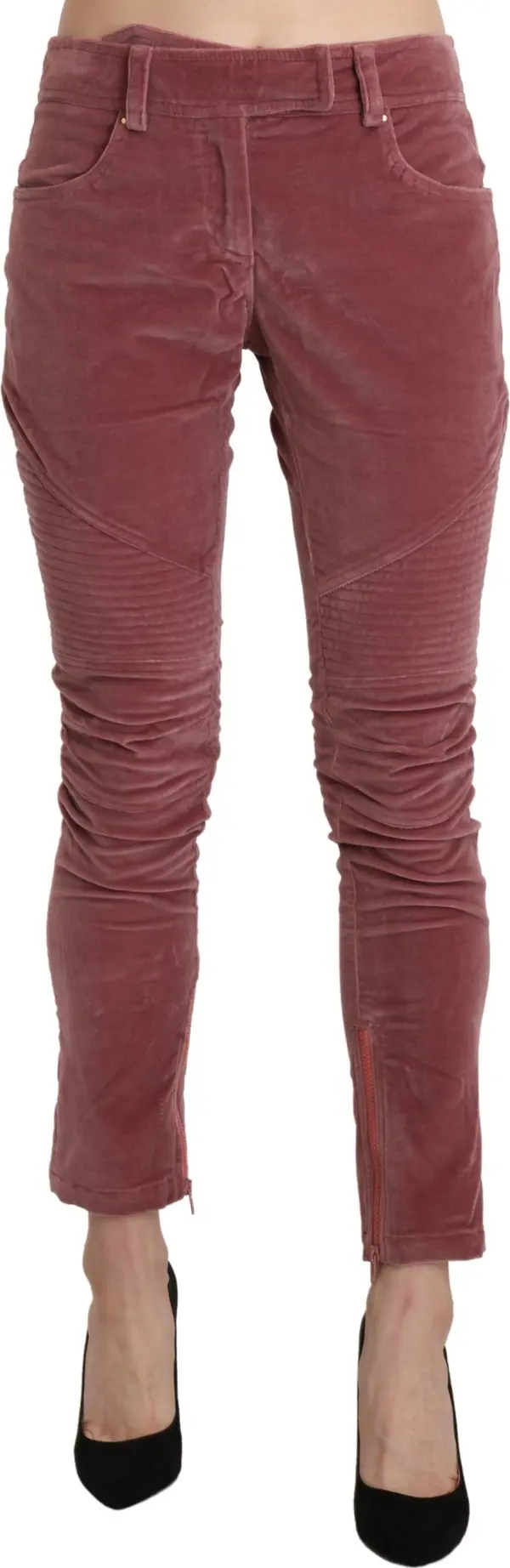 Red Mid Waist Skinny Cotton Pants
