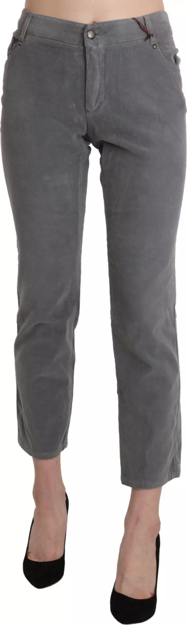 Gray Cropped Cotton Stretch Trouser Pants