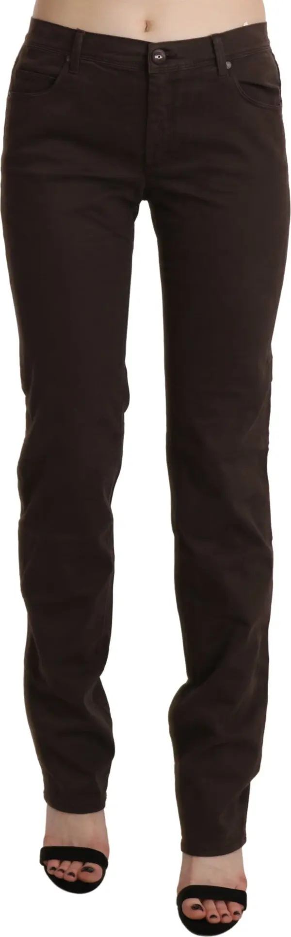 Brown Mid Waist Skinny Slim Trouser Cotton Jeans