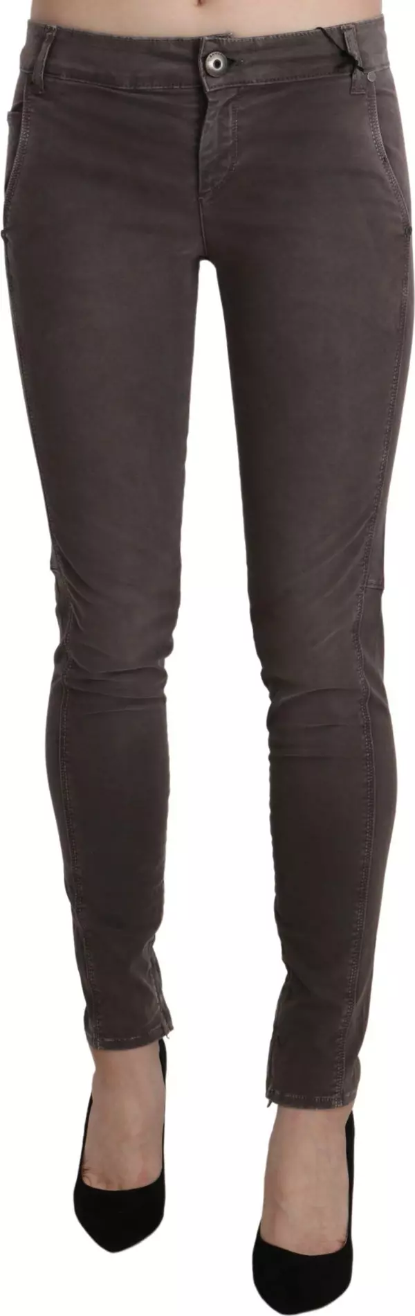 Brown Low Waist Skinny Slim Trouser Cotton Jeans