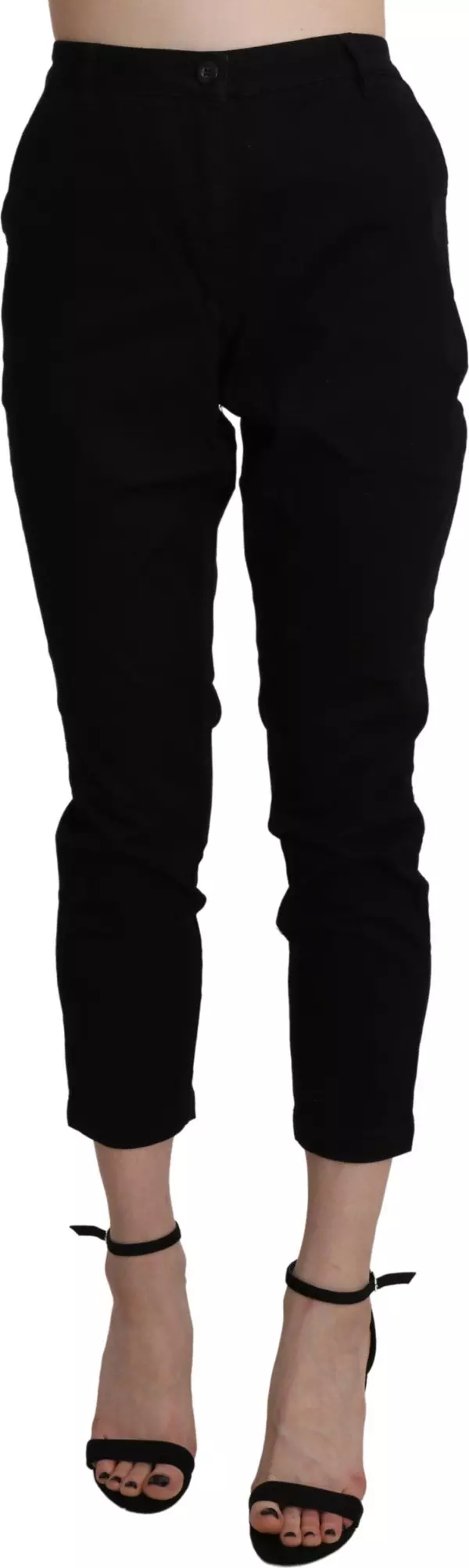Black High Waist Skinny Cropped Cotton Capri Pant