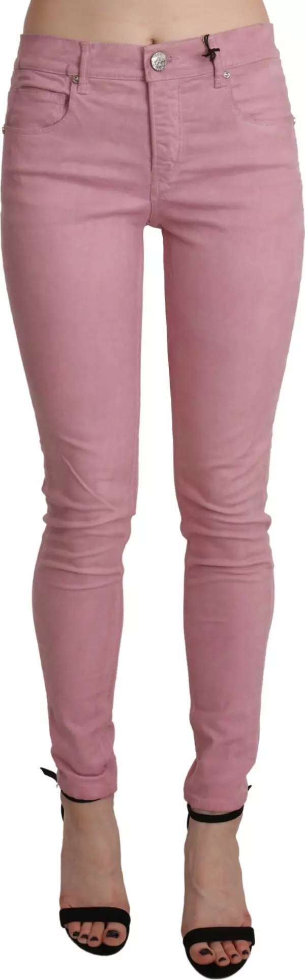 Pink Mid Waist Skinny Stretch  Denim Pant
