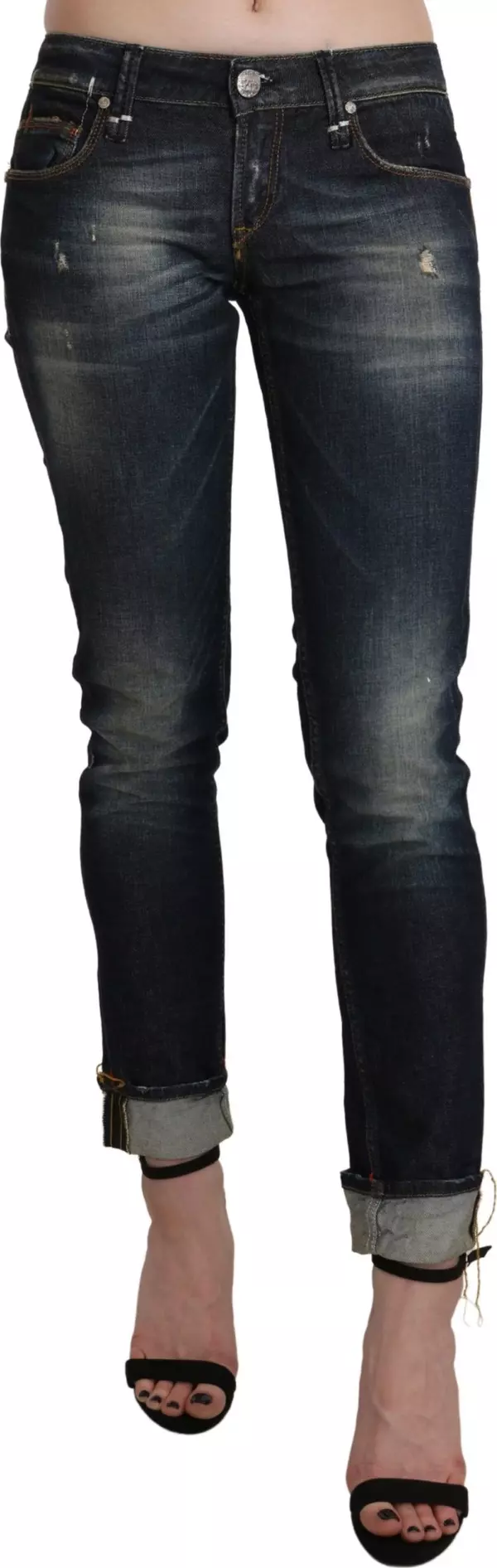 Blue Washed Low Waist Skinny Cropped Denim Pant