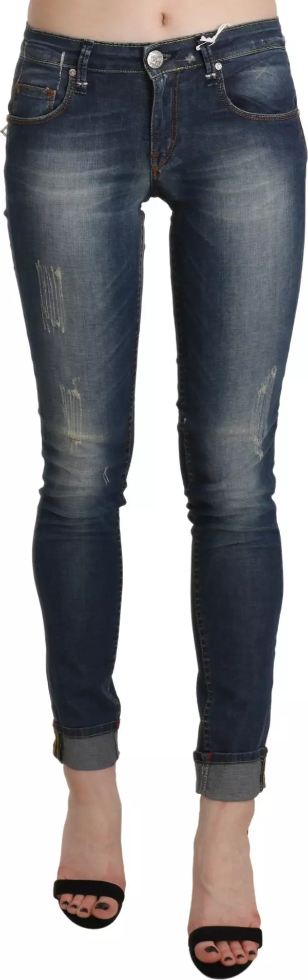 Blue Washed Low Waist Skinny Cropped Denim Trouser
