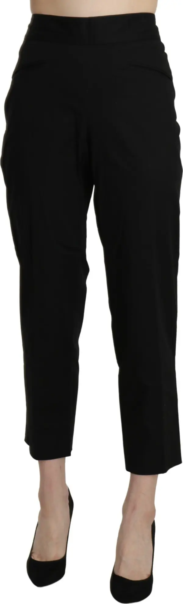 Black High Waist Straight Cropped Dress Pants