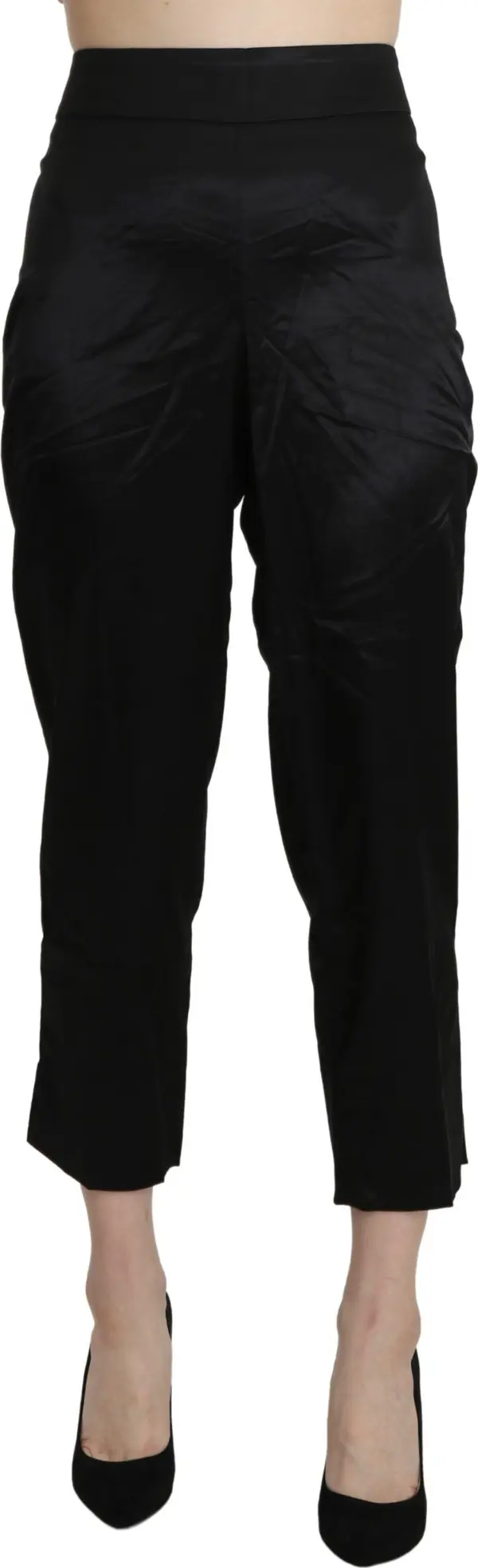 Black High Waist Straight Cropped Dress Trouser Pants