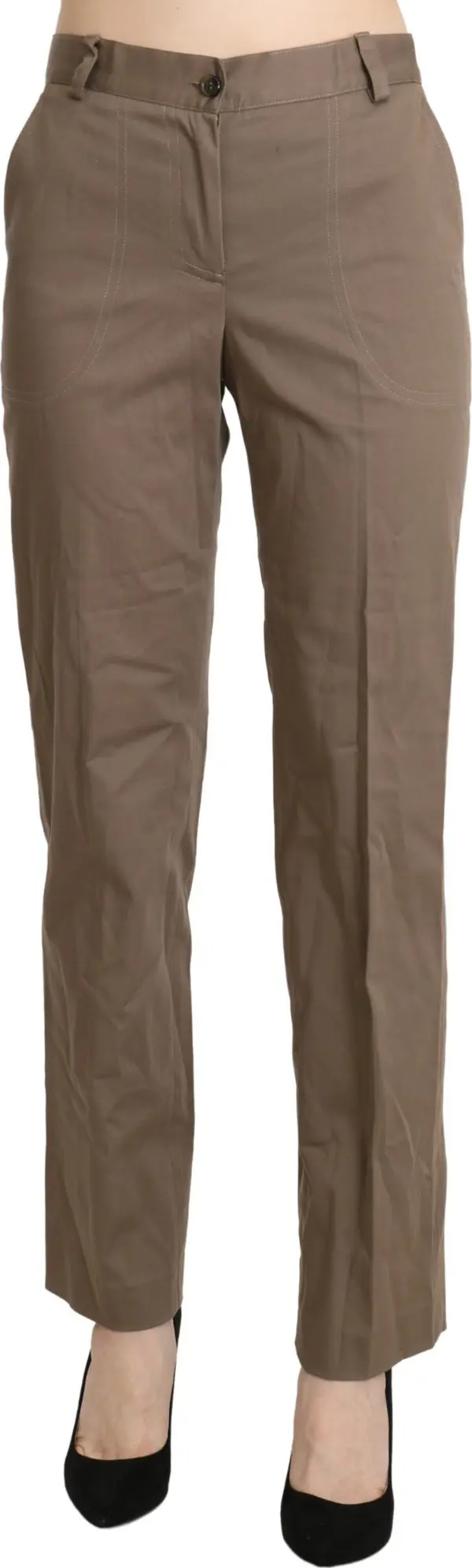 Brown High Waist Straight Dress Trouser Pants