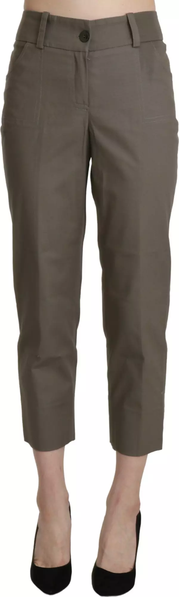 Gray High Waist Cropped Dress Trouser Pants