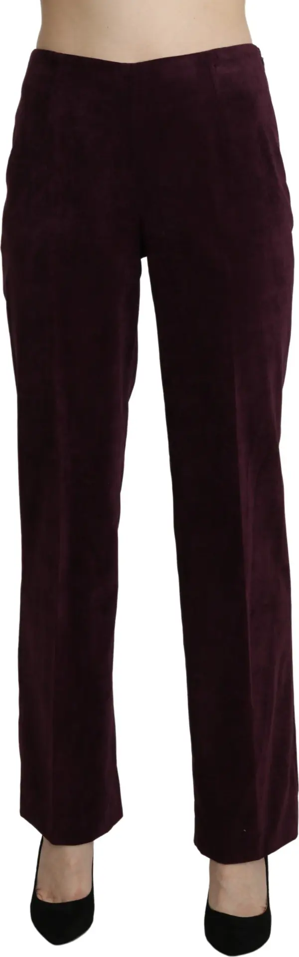 Purple Suede High Waist Straight Trouser Pants