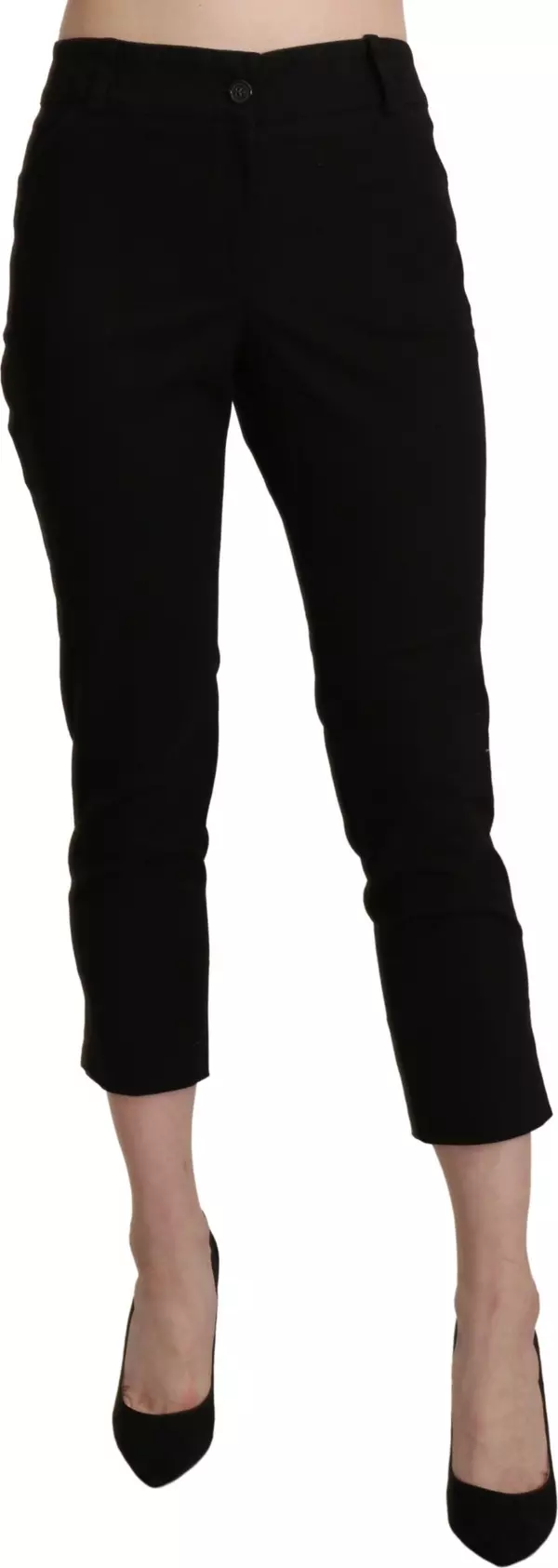 Black High Waist Skinny Cropped Dress Trouser Pants