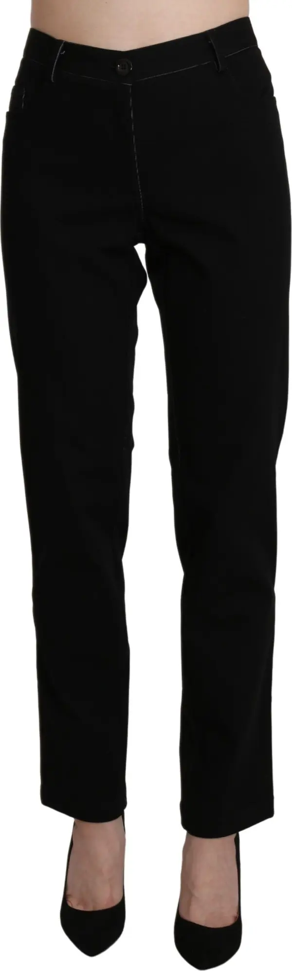 Black High Waist Straight Casual Trouser Pant