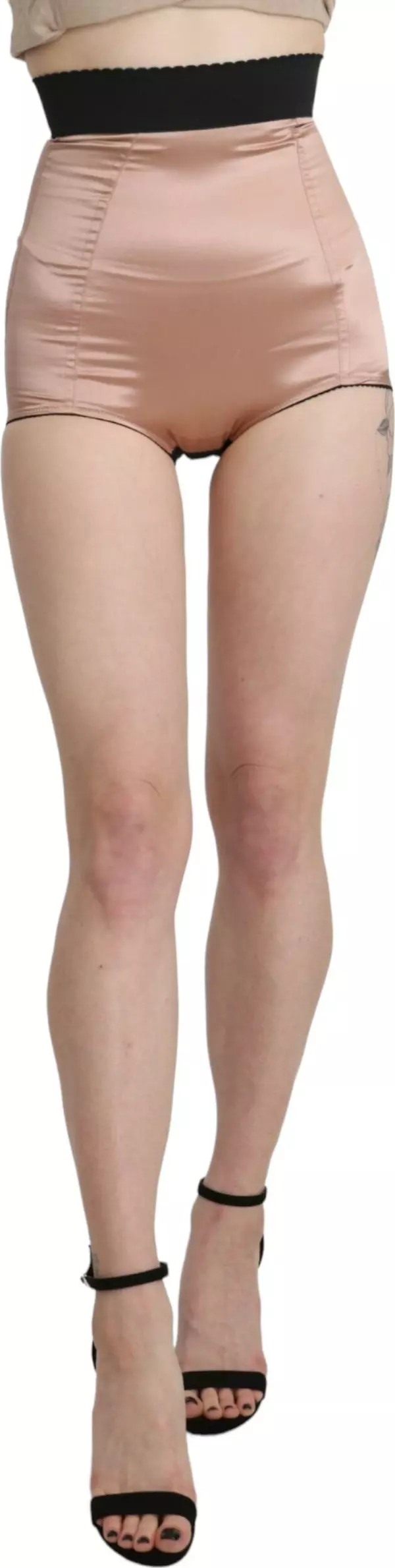 Beige Silk High Waist Mini Hot Pants Shorts