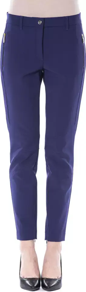 Blue Polyester Women's Slim-Fit Pant