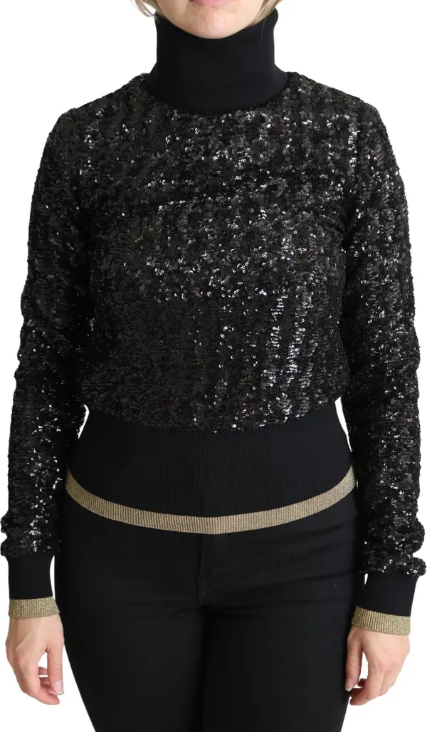 Black Sequined Knitted Turtle Neck Sweater