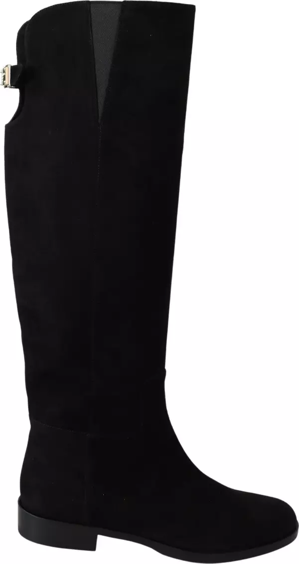 Black Suede Knee High Flat Boots Shoes
