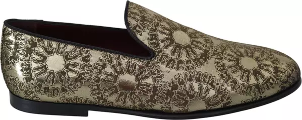 Gold Jacquard Flats Mens Loafers Shoes