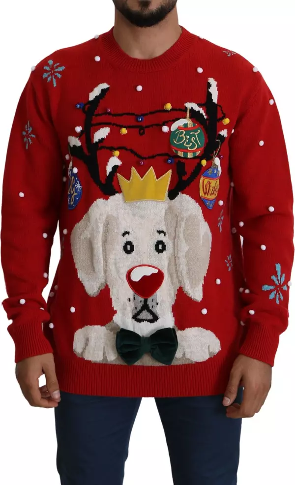 Red Christmas Dog Pullover Cashmere Sweater
