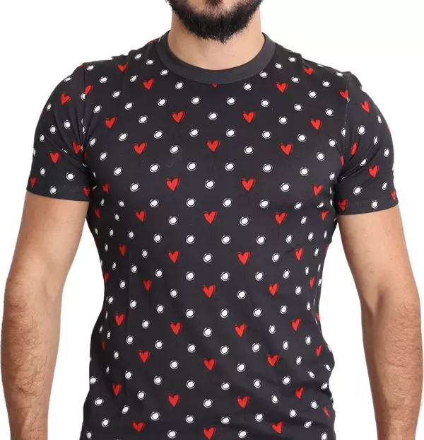 Dark Gray Hearts Print Cotton Men T-shirt