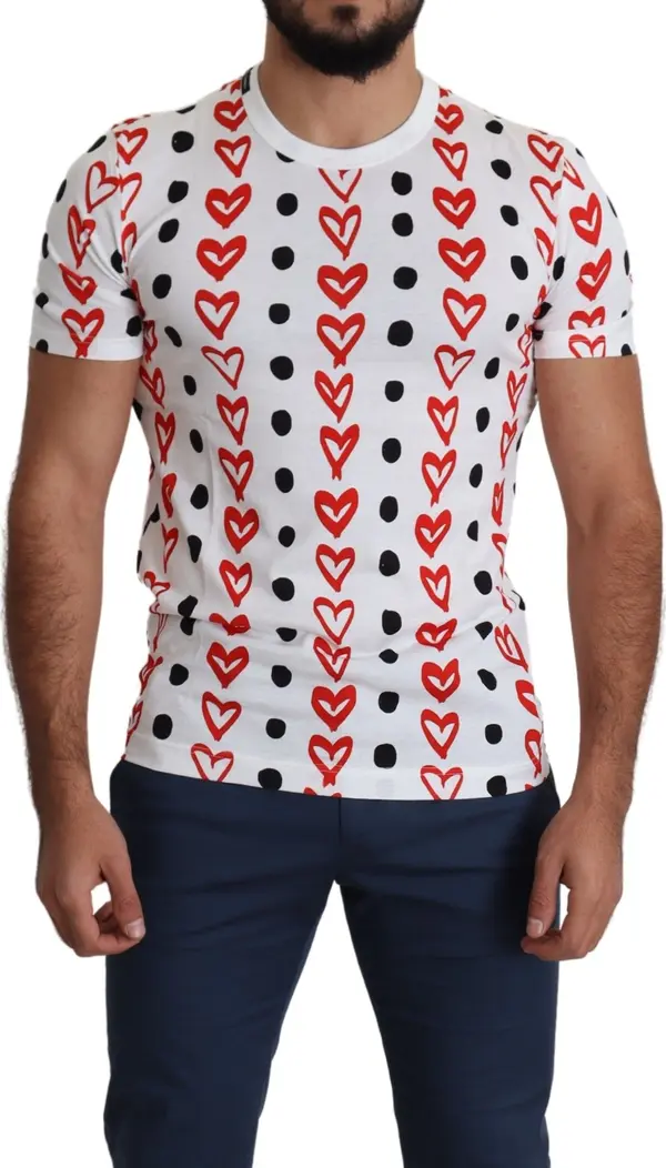White Hearts Print Cotton Men Top T-shirt