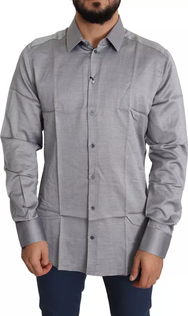Gray Cotton Men Formal GOLD Dress Shirt
