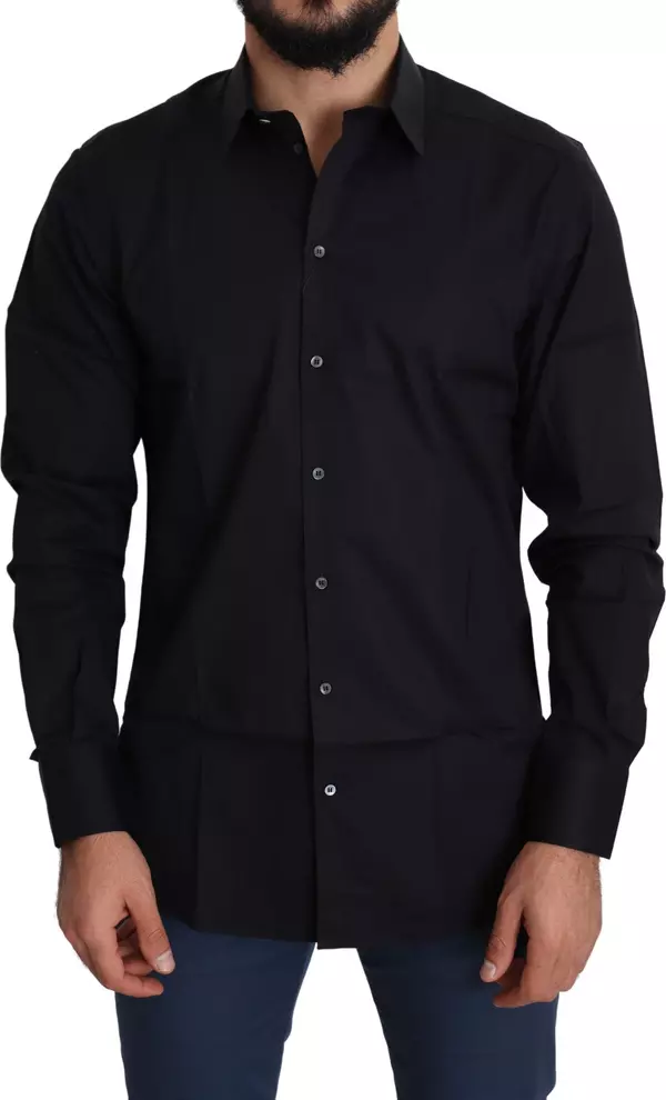 Black Cotton Stretch Formal GOLD Dress Shirt