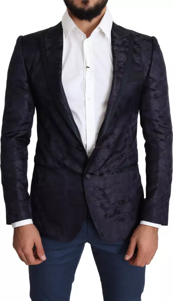 Blue Floral Jacquard Silk Coat MARTINI Blazer