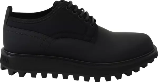Black Rubberized Calfskin Chunky Derby Vulcano Shoes