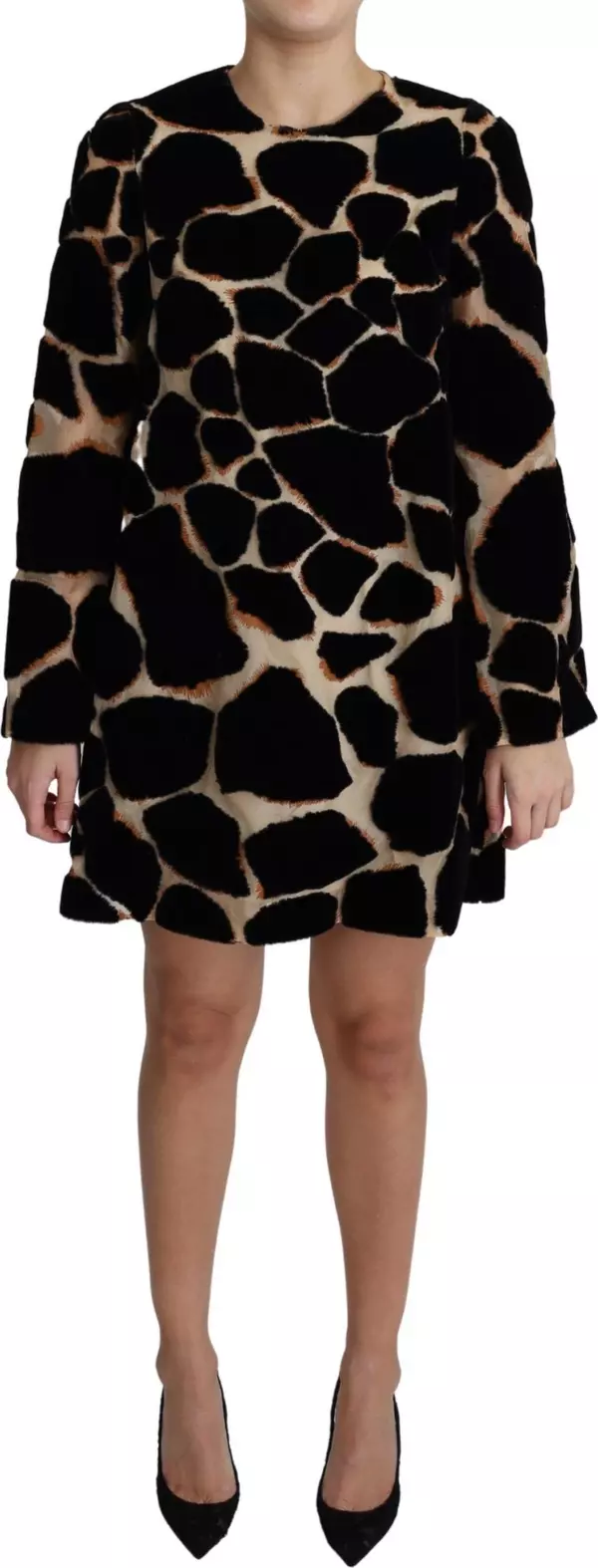 Black Giraffe Print Shift Mini Dress