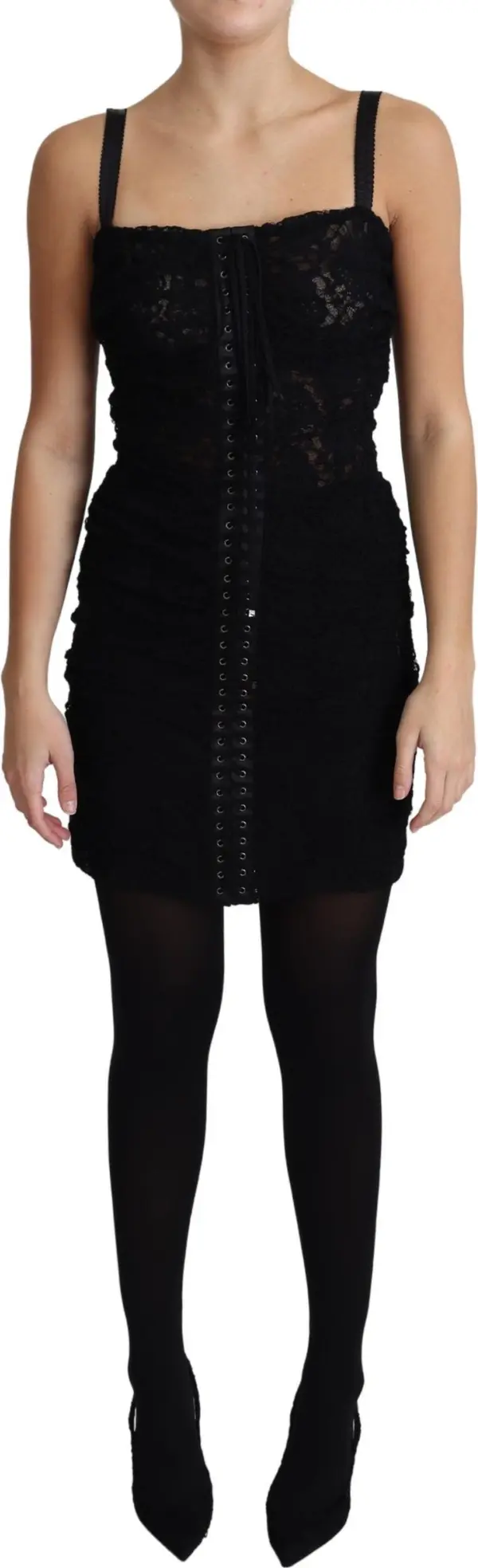Black Lace Up Floral Corset Bustier Mini Dress