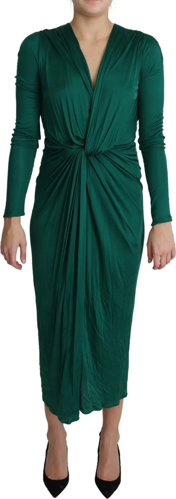 Green Fitted Silhouette Midi Viscose Dress