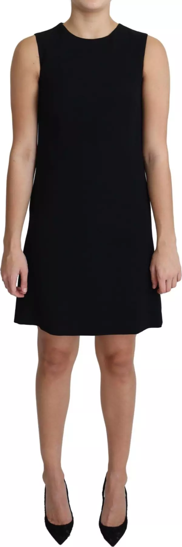 Black Viscose Stretch A-line Shift Mini Dress