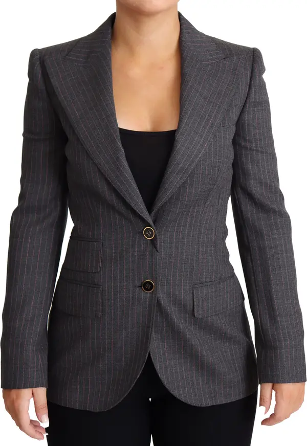 Gray Single Breasted Fitted Blazer Wool Jacket