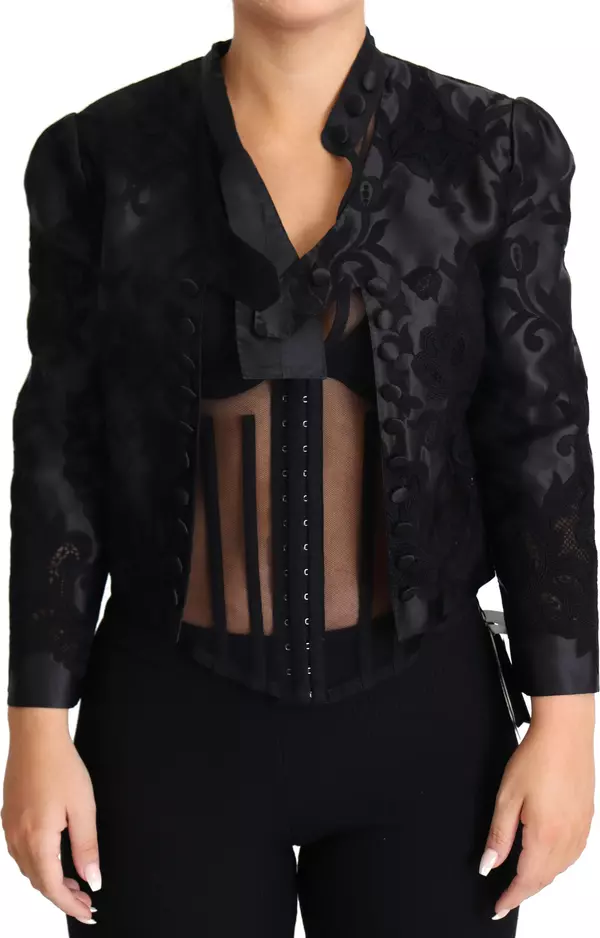 Black Lace Sheer Corset Organza Silk Jacket