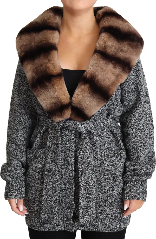 Gray Cardigan Fur Coat Cashmere Jacket