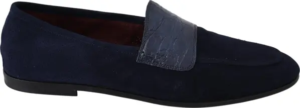 Blue Suede Caiman Loafers Slippers Shoes