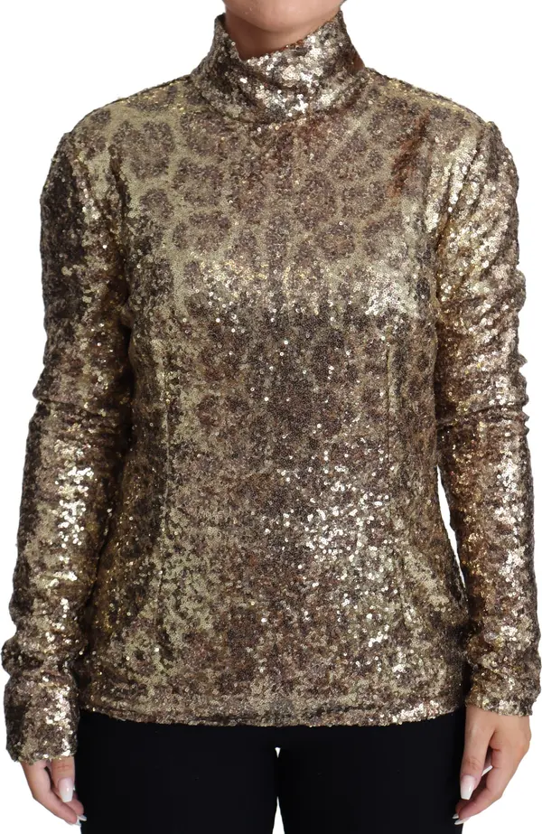 Brown Leopard Fit Turtleneck Sequin Sweater