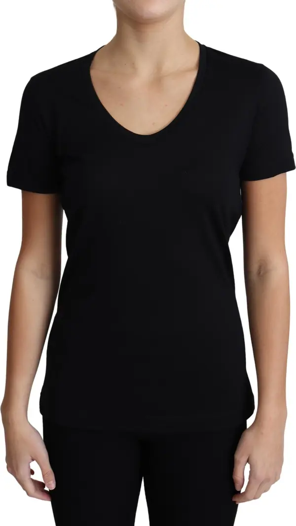 Black Wool Round Neck Short Sleeves T-shirt