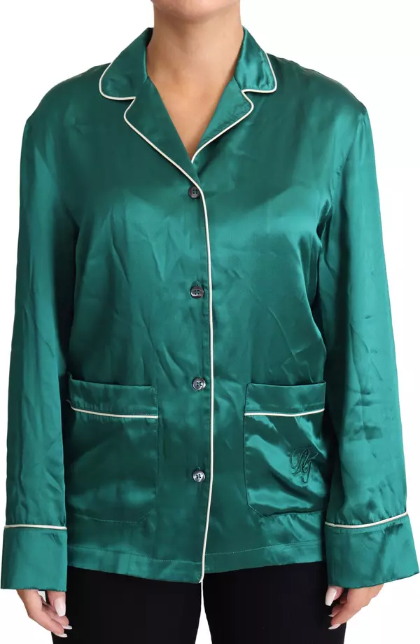 Green Pyjama Blouse Silk Lounge Sleepwear Top