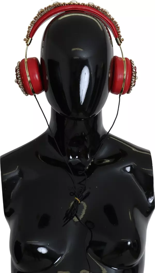 FRENDS Leather Red Floral Crystal Headset Headphones